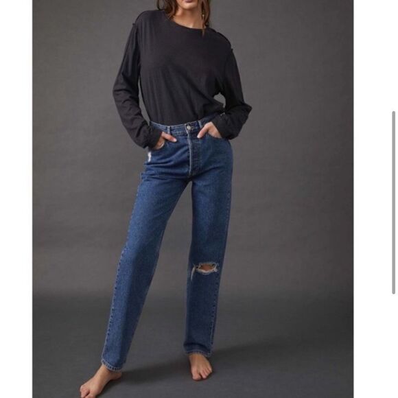 Free People We The Free High Rise Lasso Jeans Ripped Knee - Picture 13 of 13